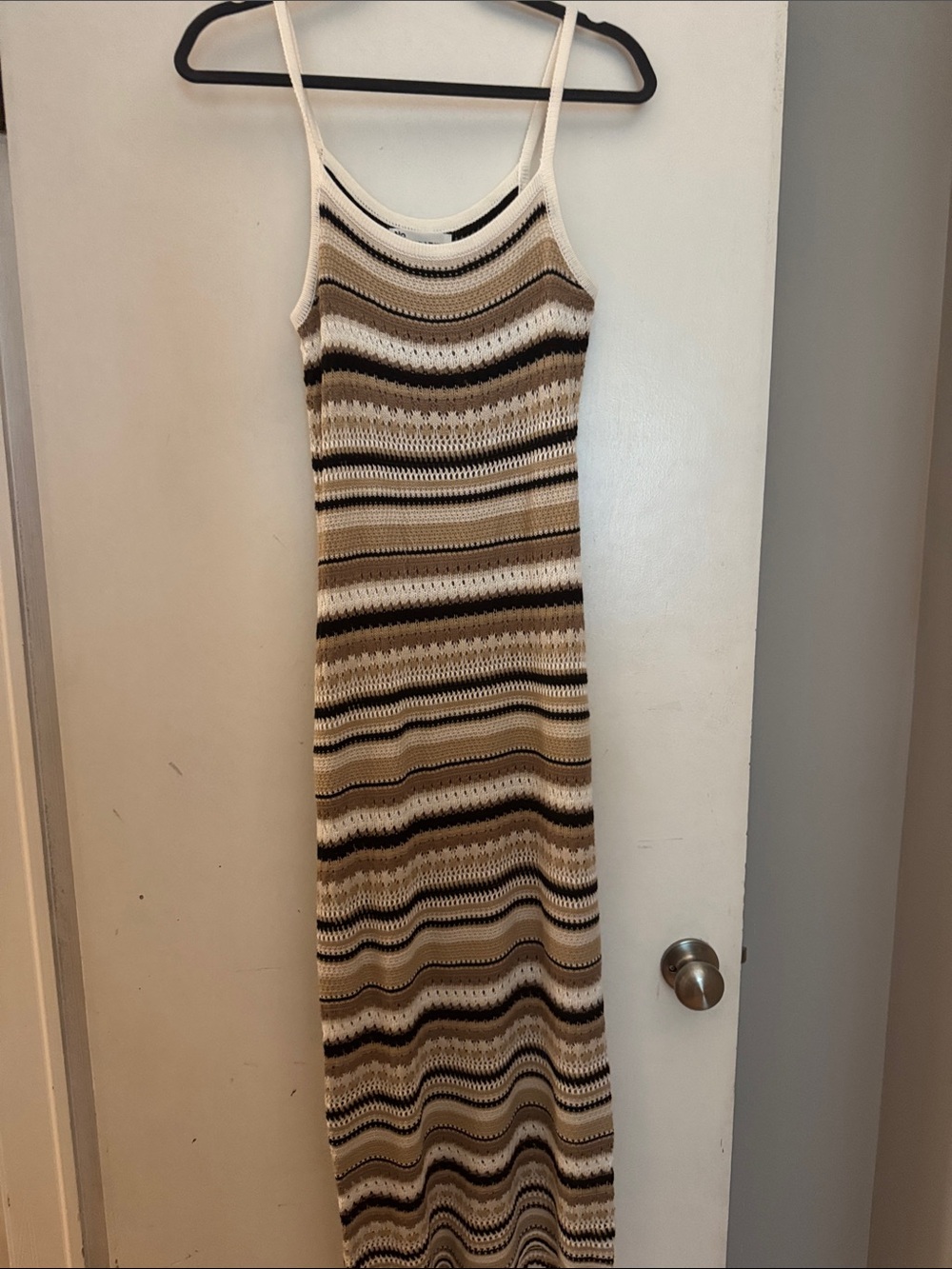 No Boundaries Striped Knit Maxi Dress in Beige, Cream and Black
